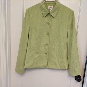 Talbots Lime Green Faux Suede Button Front Jacket Sz 12 LS